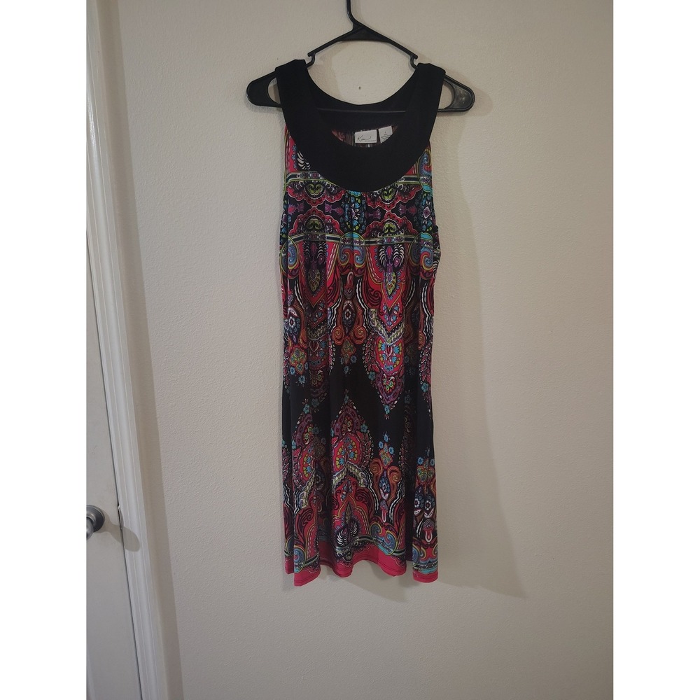 Kim Rogers Womens Large Sleeveless Paisley Print Scoop Neck Shift Dress Black